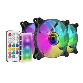 Mars Gaming MF-3DKit - Pack de 3 Ventiladores ARGB de 12cm Negro con Hub USB y Control Remoto