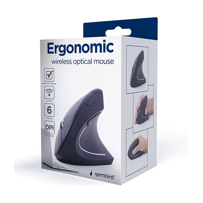 Gembird Ratón Ergonómico Inalámbrico Negro 6 Botones