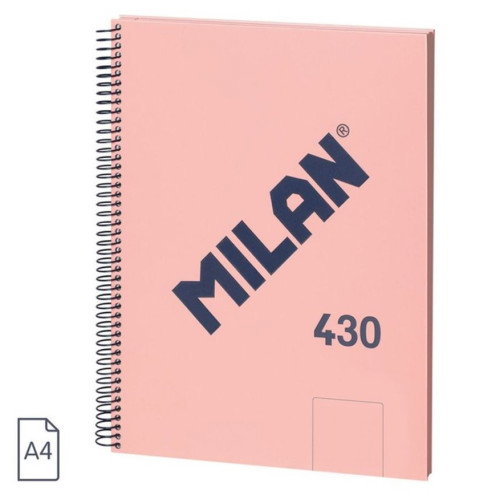 Milan 57141E80P Cuaderno A4 Tapa Dura, 80 Hojas Blancas 95 gr/m², Espiral Metálica, Rosa