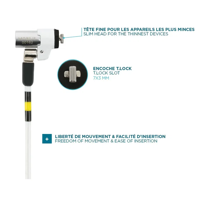 Mobilis 001325 Cable de Seguridad Antirrobo para Portátil con Llave - 1.8 Metros, Acero, Color Blanco