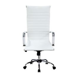 Equip 651017 Silla de Oficina Ergonómica Blanca con Respaldo y Asiento Acolchado de Imitación Piel, Reposabrazos Rígidos, Giratoria y con Ruedas