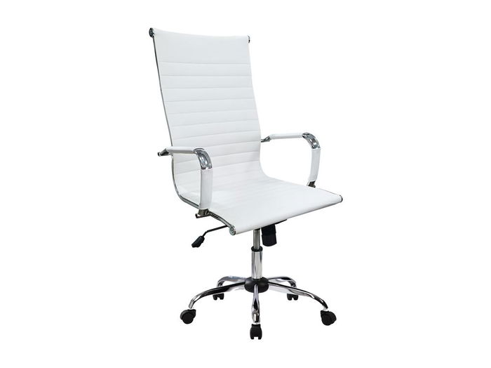 Equip 651017 Silla de Oficina Ergonómica Blanca con Respaldo y Asiento Acolchado de Imitación Piel, Reposabrazos Rígidos, Giratoria y con Ruedas