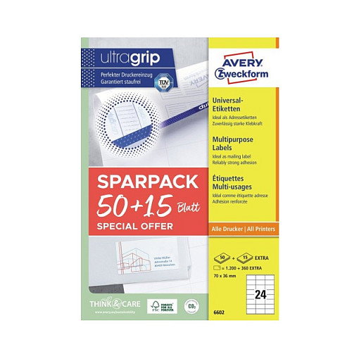 AVERY Zweckform Etiketten 6602 blanco 70,0 x 36,0 mm