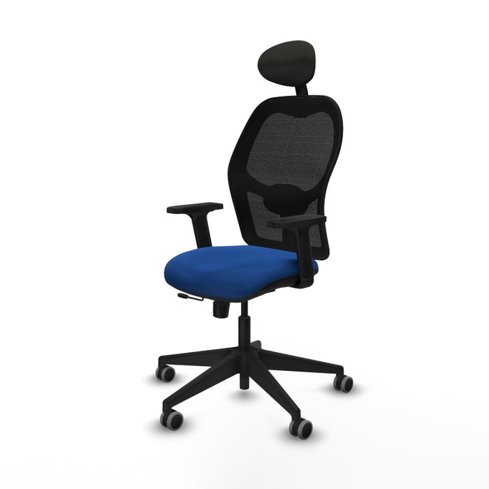 PIQUERAS Y CRESPO Silla Alocén con mecanismo traslack, malla negra y similpiel azul PIQUERAS Y CRESPO Silla Alocén con mecanismo traslack, malla negra y similpiel azul