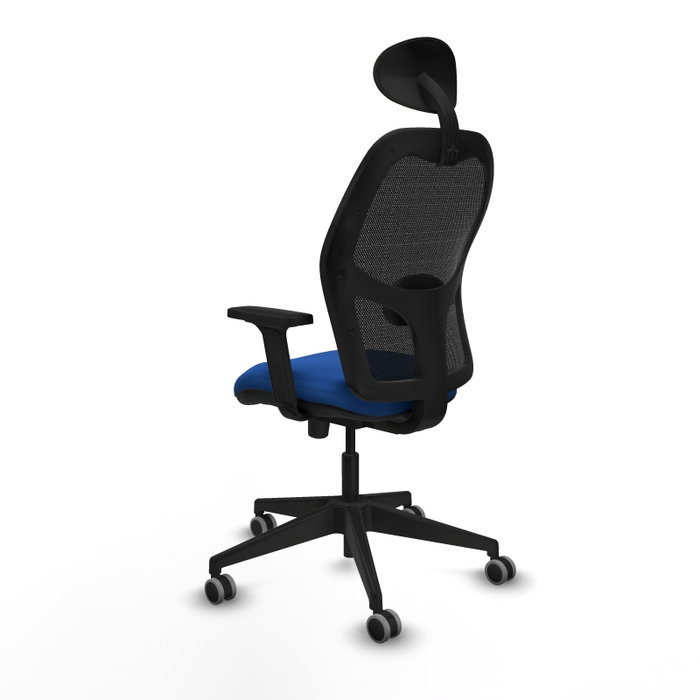PIQUERAS Y CRESPO Silla Alocén con mecanismo traslack, malla negra y similpiel azul PIQUERAS Y CRESPO Silla Alocén con mecanismo traslack, malla negra y similpiel azul