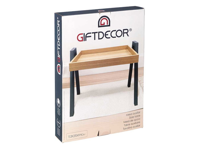 Giftdecor Mesa Auxiliar Patas Negras Madera MDF Marron y Negro 48x35x7.5 cm (Set de 4)