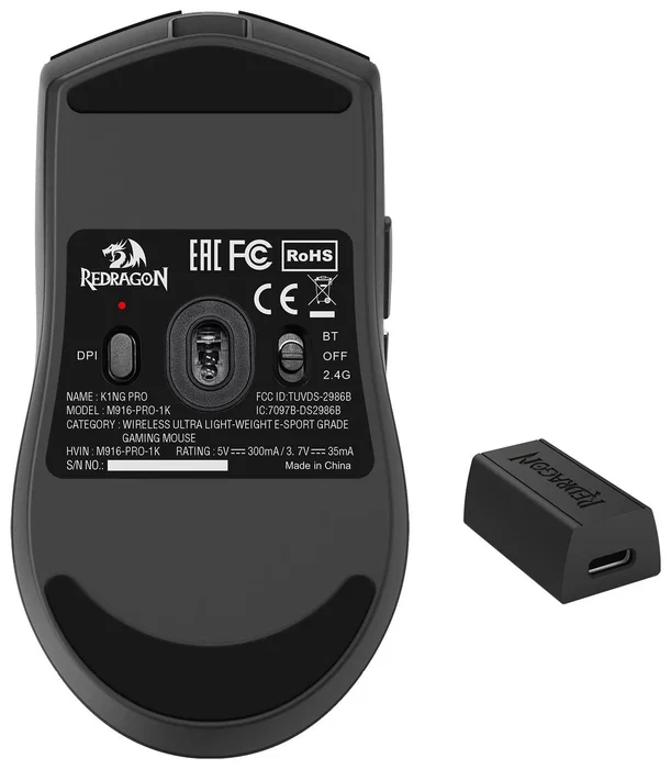 Redragon M916-PRO-4K K1NG Ratón Ergonómico Inalámbrico para Juegos, 26000 DPI, Negro