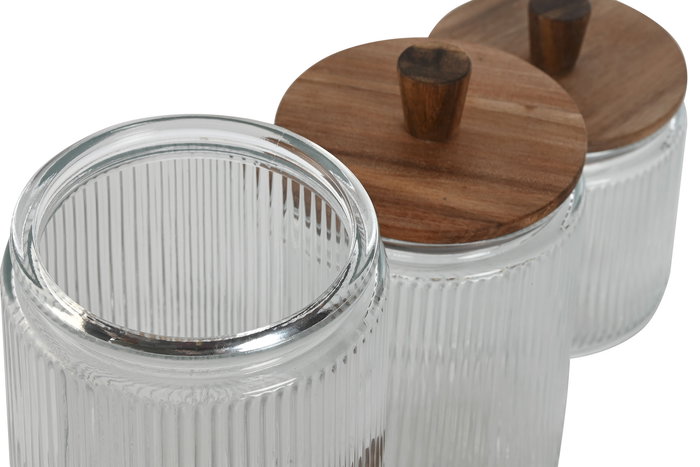DKD Home Decor Bote Cristal Transparente Acacia 12.7 x 24 x 12.7 cm Set de 3