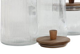 DKD Home Decor Bote Cristal Transparente Acacia 12.7 x 24 x 12.7 cm Set de 3