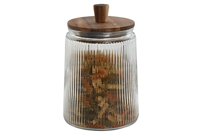 DKD Home Decor Bote Cristal Transparente Acacia 12.7 x 24 x 12.7 cm Set de 3
