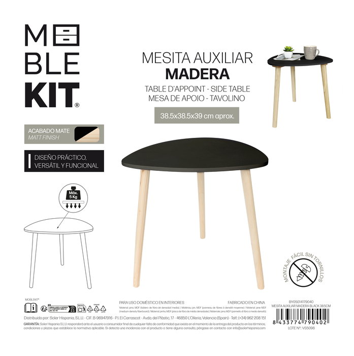 Inde Mesita Auxiliar Madera Black 39.8 cm x 5.2 cm x 38.4 cm (6 Unidades)