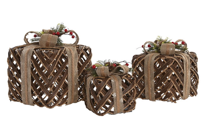DKD Home Decor Regalo Navidad Natural Ratan LED Set de 3 Piezas Dimensiones 28 x 31 x 28 cm DKD Home Decor Regalo Navidad Natural Ratan LED Set de 3 Piezas Dimensiones 28 x 31 x 28 cm
