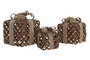 DKD Home Decor Regalo Navidad Natural Ratan LED Set de 3 Piezas Dimensiones 28 x 31 x 28 cm