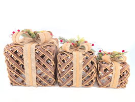 DKD Home Decor Regalo Set 3 LED Ratán Natural 28x28x31 cm
