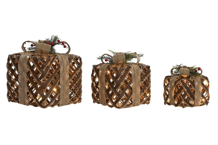 DKD Home Decor Regalo Navidad Natural Ratan LED Set de 3 Piezas Dimensiones 28 x 31 x 28 cm DKD Home Decor Regalo Navidad Natural Ratan LED Set de 3 Piezas Dimensiones 28 x 31 x 28 cm