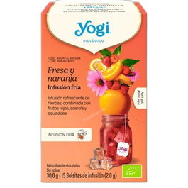 Yogi Tea Té Frío, Sabor Fresa y Naranja, Sin Azúcar, 15 Sobres de Infusión