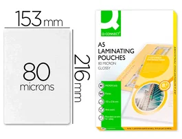 Q-connect Bolsa de plastificar 153 x 216 mm 80mc DIN A5 Caja 100 unidades Consumible plastificadora