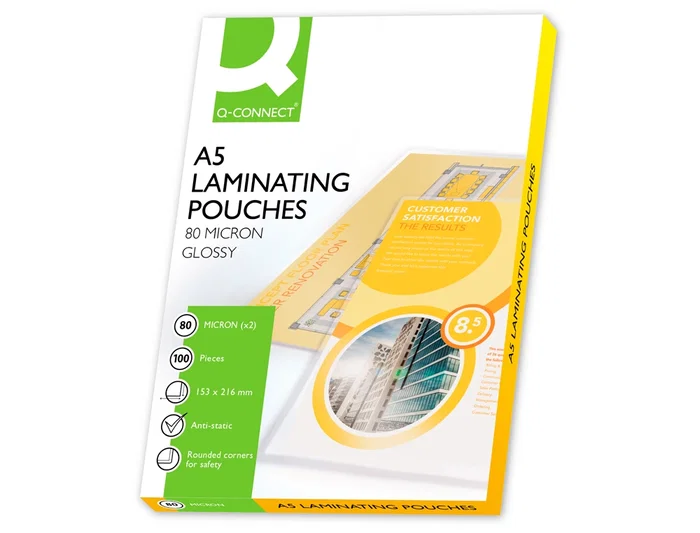 Q-connect Bolsa de plastificar 153 x 216 mm 80mc DIN A5 Caja 100 unidades Consumible plastificadora