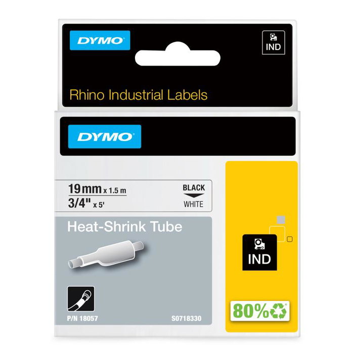 Dymo RhinoPRO Tubo Termorretractil 19mm x 1,5m Negro sobre Blanco