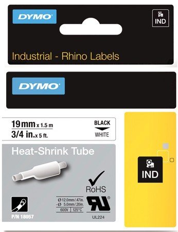 Dymo RhinoPRO Tubo Termorretractil 19mm x 1,5m Negro sobre Blanco
