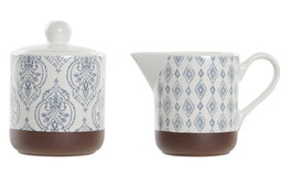 DKD Home Decor Set de 2 Azucareros de Gres Azulejos Azul Blue Lianfeng de 12,5x6,5x8 cm