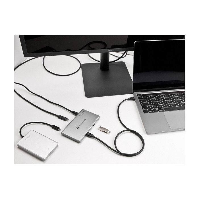 DeLOCK Concentrador Thunderbolt 4 (3 Puertos) con Puerto SuperSpeed USB 10 Gbps Tipo-A - 8K, 40 Gbit/s, USB 3.2 Gen 2, Aluminio Gris, Plug and Play