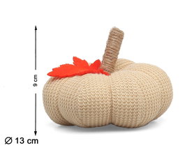 Calabaza Decorativa De Tela Beige Con Hoja Roja 13x9 cm Para Decoración Otoñal, Halloween, Bodas Y Escaparates