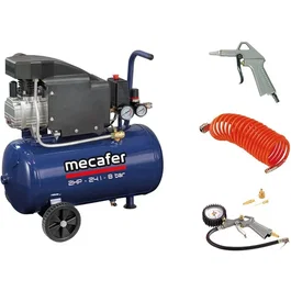 Mecafer MEC3283494258936 - Compresor de Aire Horizontal 24 Litros, 2 HP, 8 Bar, Incluye Manguera, Pistola de Soplado, Pistola de Inflado y 3 Boquillas - Azul