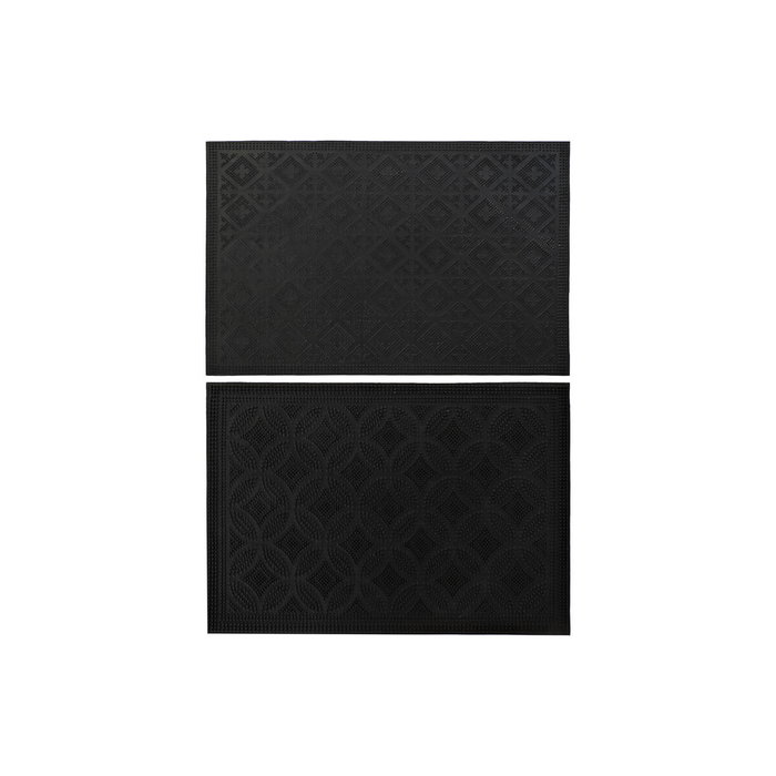 DKD Home Decor Felpudo de Goma Geométrico Negro, Pack de 2 unidades