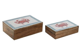 DKD Home Decor Caja Mediterraneo Multicolor Set de 2 17.5 x 8 x 25 cm