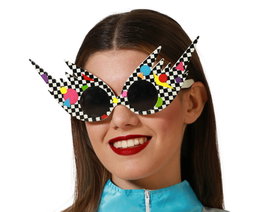 Atosa Gafas de Sol Redondas Retro Disco con Montura Ajedrez y Formas Multicolor Neón