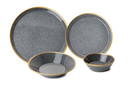 Hermia FRZ16YS856A13520 Juego de Cena de Porcelana 16 Piezas Negro y Dorado Elegante para Buffet y Eventos Especiales
