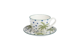 DKD Home Decor Conjunto de Taza y Plato de Porcelana PALM 25 Azul