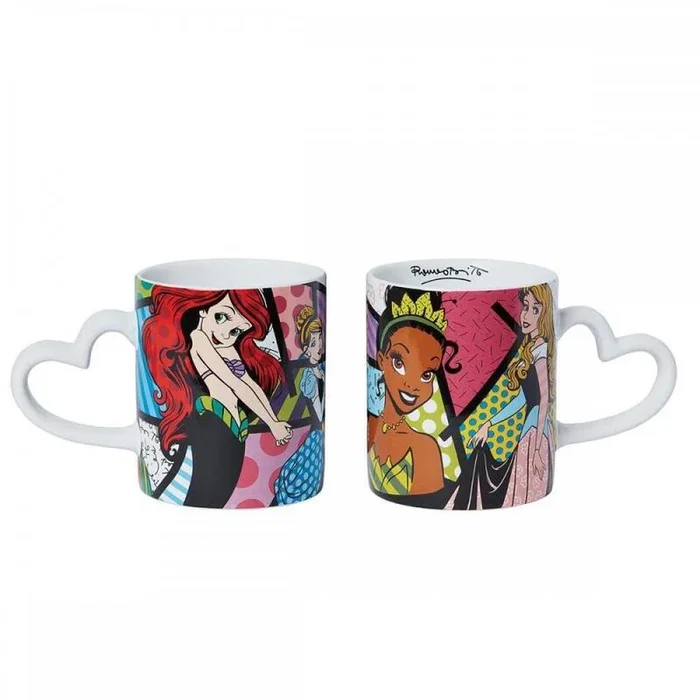 Enesco Taza Oficial Disney Princesas - Ariel, Cenicienta, Tiana, Aurora - Diseño Colorido con Asa Corazón para Uso Diario o Decoración