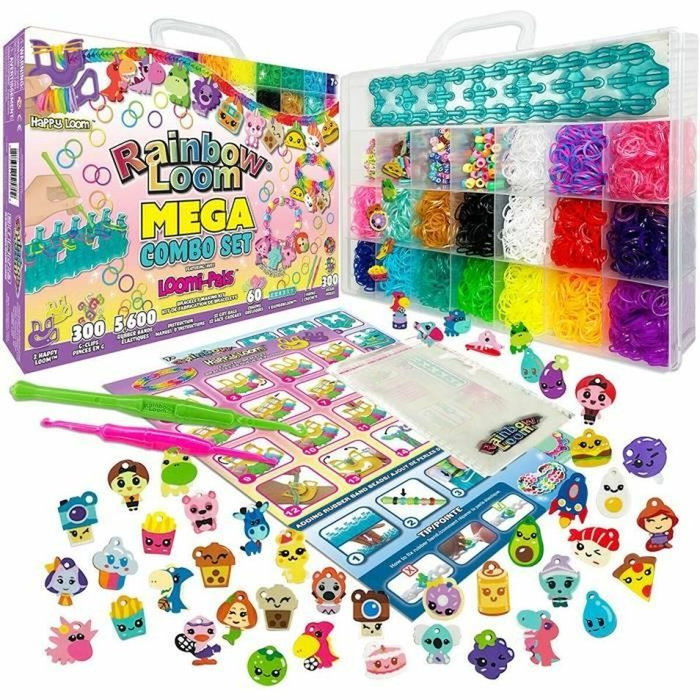 Bandai Rainbow Loom Mega Combo Set de fabricación de pulseras con 5600 elásticos, dijes y cuentas Bandai Rainbow Loom Mega Combo Set de fabricación de pulseras con 5600 elásticos, dijes y cuentas