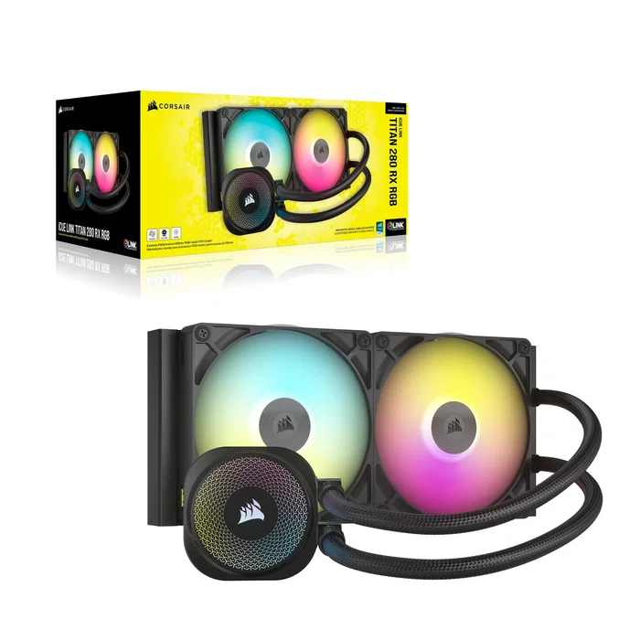 Corsair iCUE LINK TITAN RX RGB Kit de Refrigeración Líquida AIO 280mm para CPU con Ventiladores 140mm, Negro - Compatible con LGA 1700/1851, AM4/AM5 - CW-9061017-WW