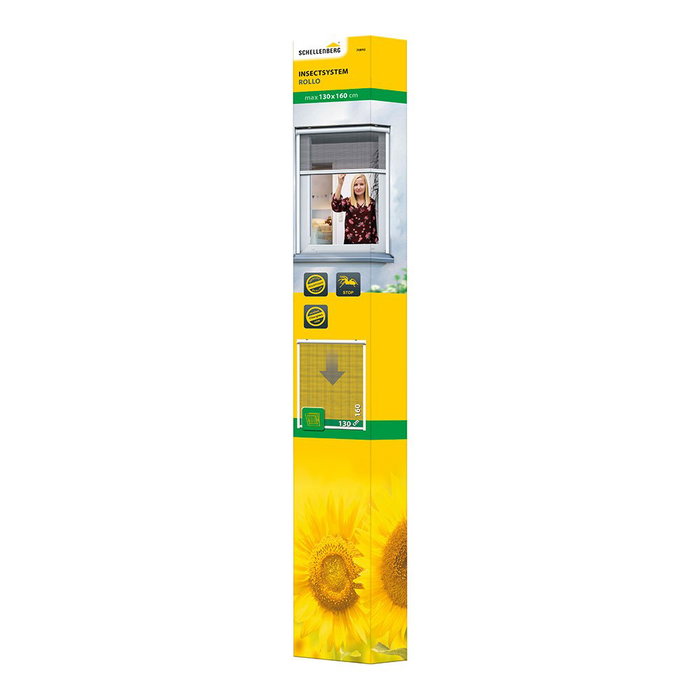 Schellenberg Mosquitera enrollable para ventanas, blanca, 130 x 160 cm, tejido fibra de vidrio antracita, aluminio, ajustable