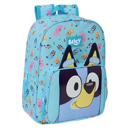 SAFTA Mochila Escolar Bluey 34cm Adaptable a Carrito Portamochilas con Bolsillos Laterales y Frontal