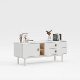 DKD Home Decor Mueble TV Urban Blanco Natural 140 x 55 x 40 cm con 2 Cajones y 1 Puerta