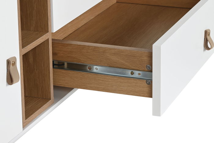 DKD Home Decor Mueble TV Urban Blanco Natural 140 x 55 x 40 cm con 2 Cajones y 1 Puerta