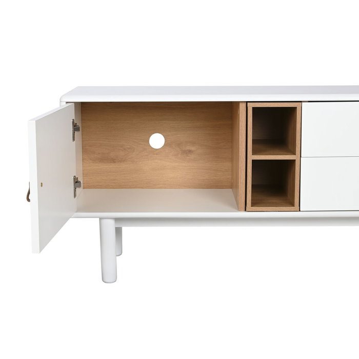 DKD Home Decor Mueble TV MDF PU Blanco y Natural 140x40x55 cm