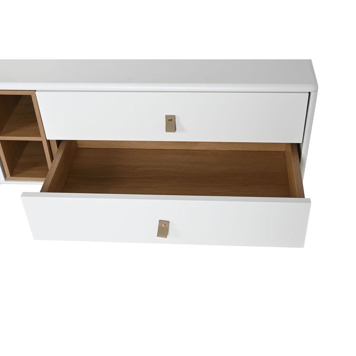 DKD Home Decor Mueble TV MDF PU Blanco y Natural 140x40x55 cm