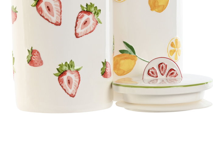 DKD Home Decor Bote de Porcelana Frutas 24, 1.2l, Surtido