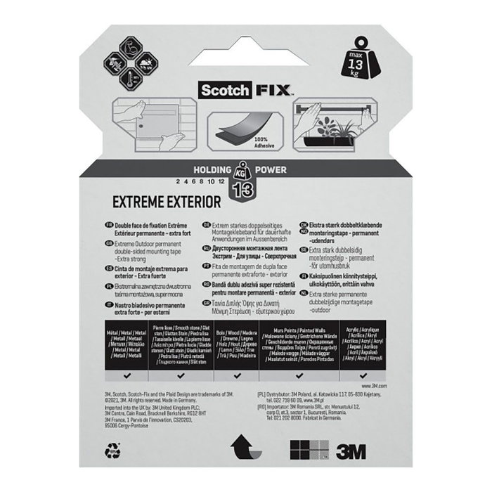 Scotch Cinta Doble Cara Montaje Extreme Exterior Máx 10kg 19mmx5m