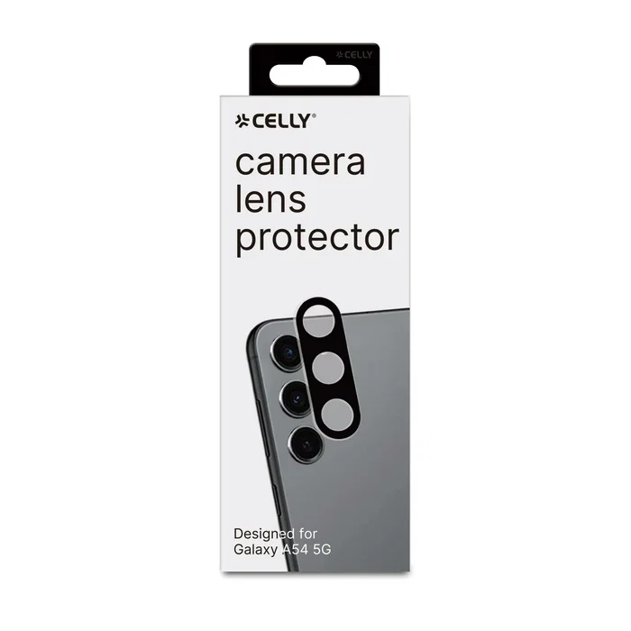 Celly CAMERALENS1037 Protector de Lentes de Cámara - Vidrio Templado Protección Antiaarañazos, Compatible con Samsung Galaxy A54 5G, Negro/Transparente
