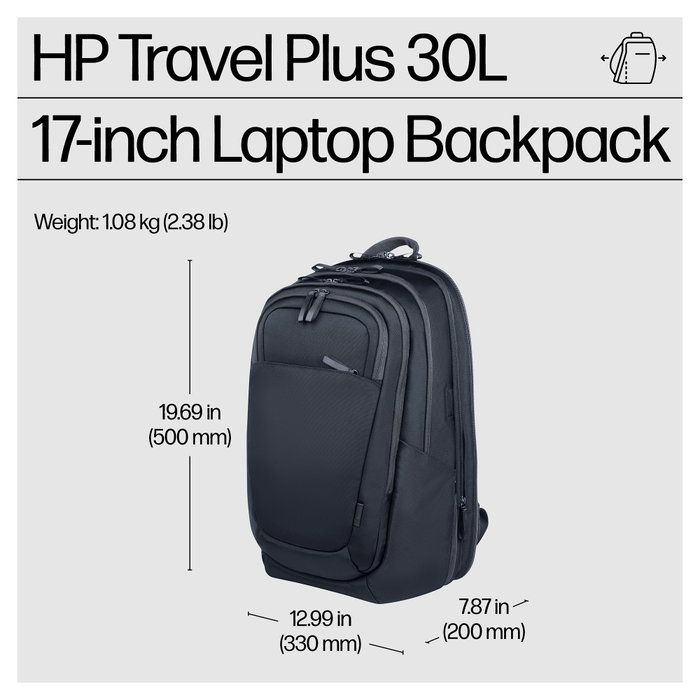 HP Travel Plus Mochila para portátil de 30L, 17 pulgadas, Azul grafito HP Travel Plus Mochila para portátil de 30L, 17 pulgadas, Azul grafito
