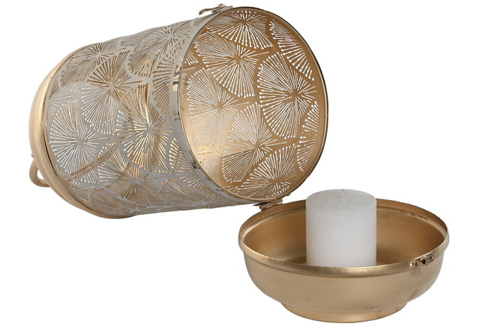 DKD Home Decor Set de 3 Portavelas Metálicos Dorado y Blanco