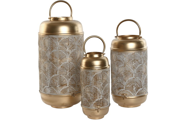 DKD Home Decor Set de 3 Portavelas Metálicos Dorado y Blanco