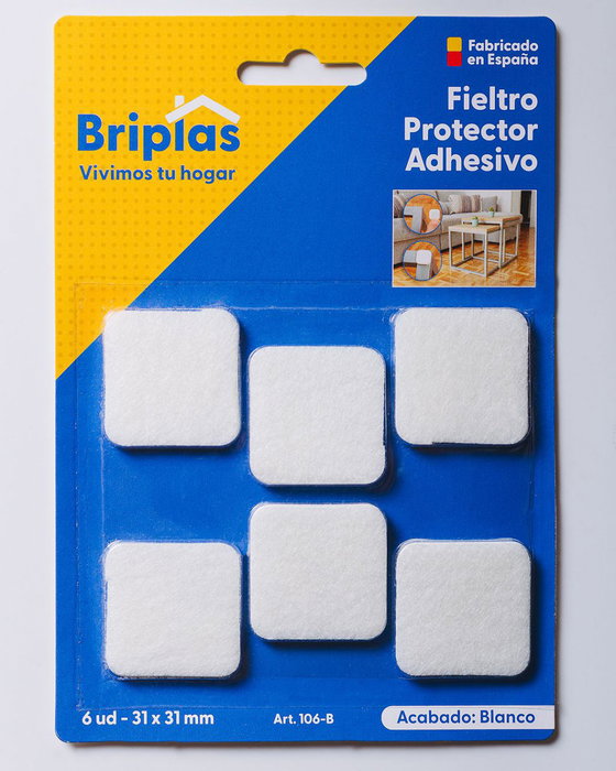 BRIPLAS Pack de 6 Protectores de Fieltro Adhesivo Cuadrados 31x31 mm Blanco BRIPLAS Pack de 6 Protectores de Fieltro Adhesivo Cuadrados 31x31 mm Blanco