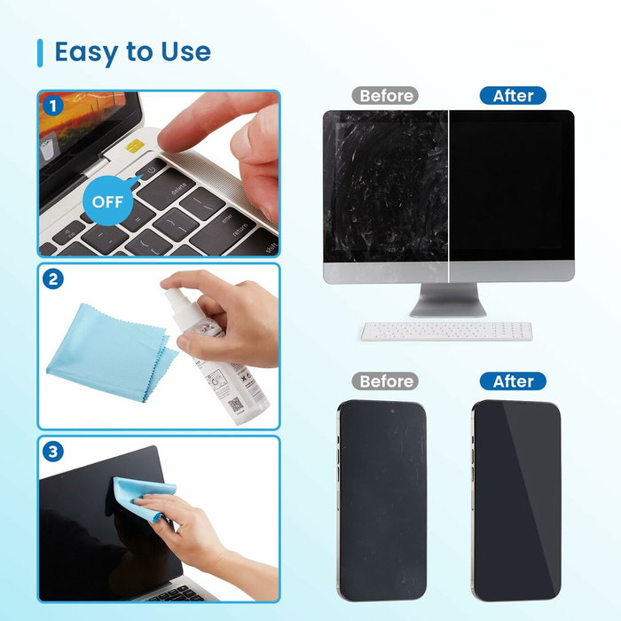 EWENT Kit de Limpieza de Pantallas EW5668 con Solución de 100 ml y Paño de Microfibra